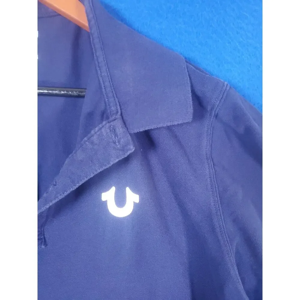 True Religion Mens Polo Shirt Size XL Blue Short Sleeve Crafted With Pride
